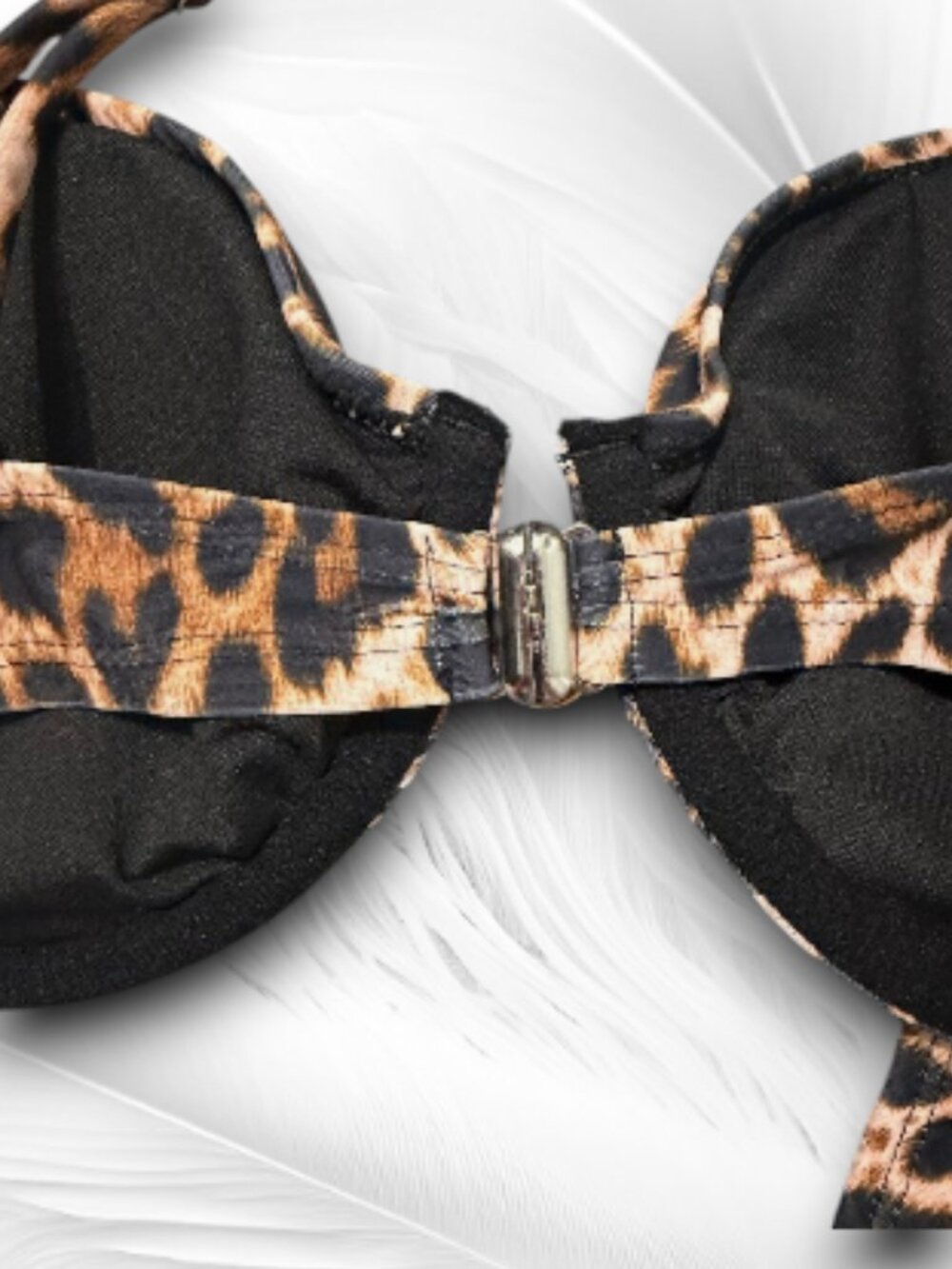 Leopard Print Bikini Set Push Up Underwire Top High Cut Bottom Sexy Swimwear L - Picture 6 of 7
